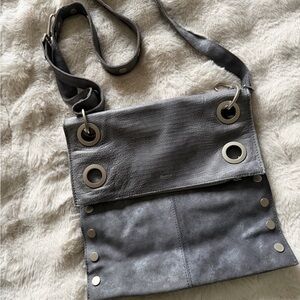 Hammitt Gray Suede Leather Crossbody Bag with Silver Accents